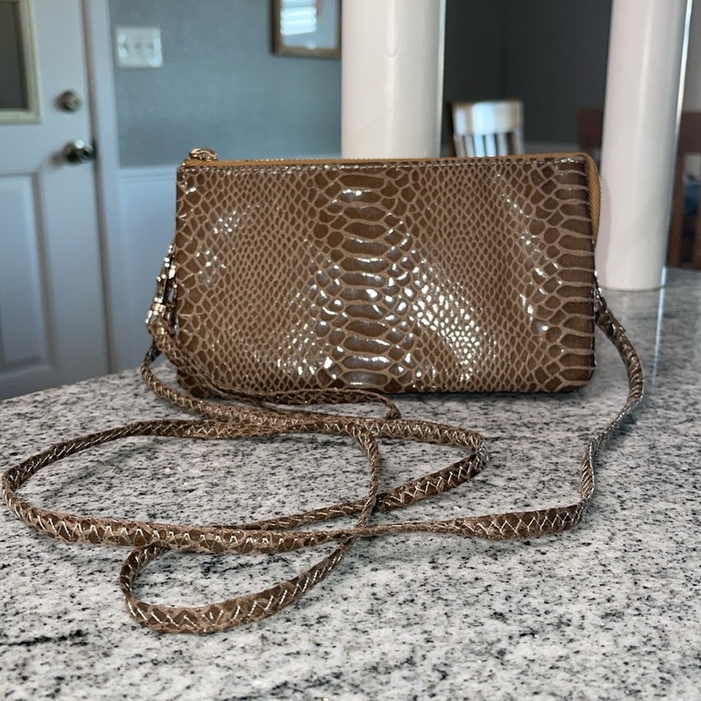 Brown Crossbody Faux Snake Skin Wallet NEW